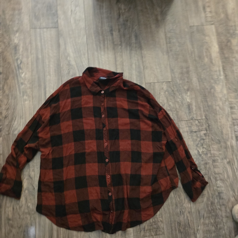 torrid Red and Black Plaid Button-Down Shirt